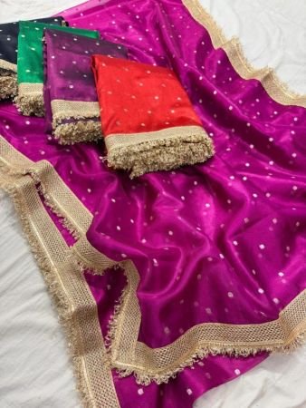 ❤️Banarasi beautiful' Zari Colour Tissue Deybal Soft Silk Saree butti & Lace Work borde