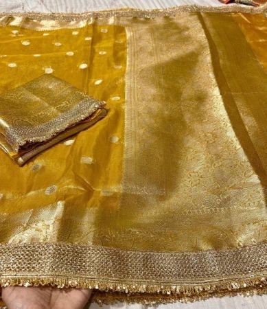 BANARASI TISSUE SILK SAREE WITH LACW WORK