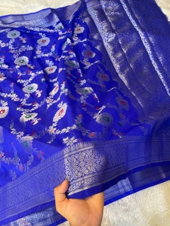 BANARASI SEMI GEORGETTE MEENA KARI SILK SAREE